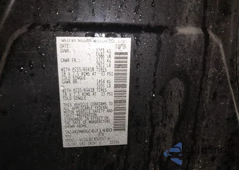 2016 Nissan Pathfinder S z USA, uszkodzony, nr VIN 5N1AR2MN9GC621480